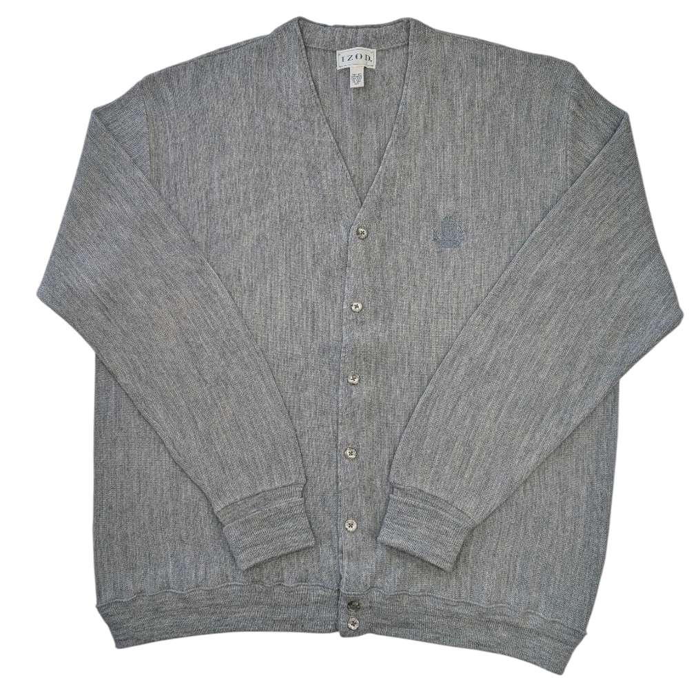 Vintage IZOD 7 button acrylic cardigan W embroidered logo. Tall 2XT